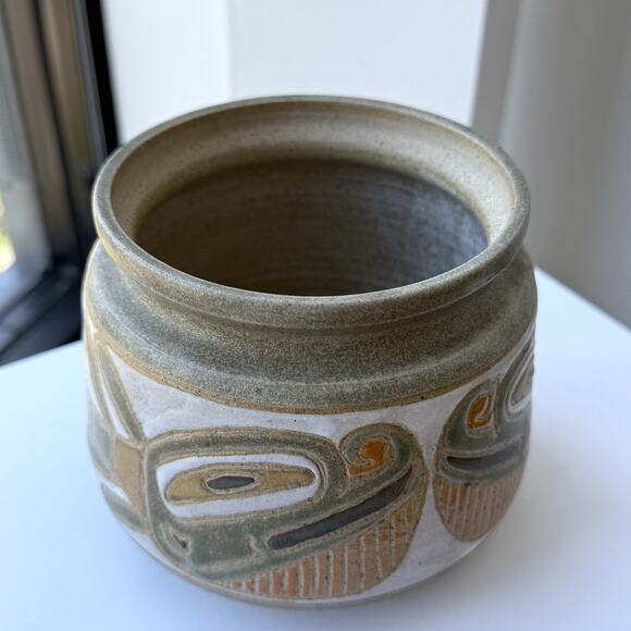 Arlene Jo Mickelson Pottery Lidded Motif Canister Jar PNW Native American Style - Picture 10 of 12